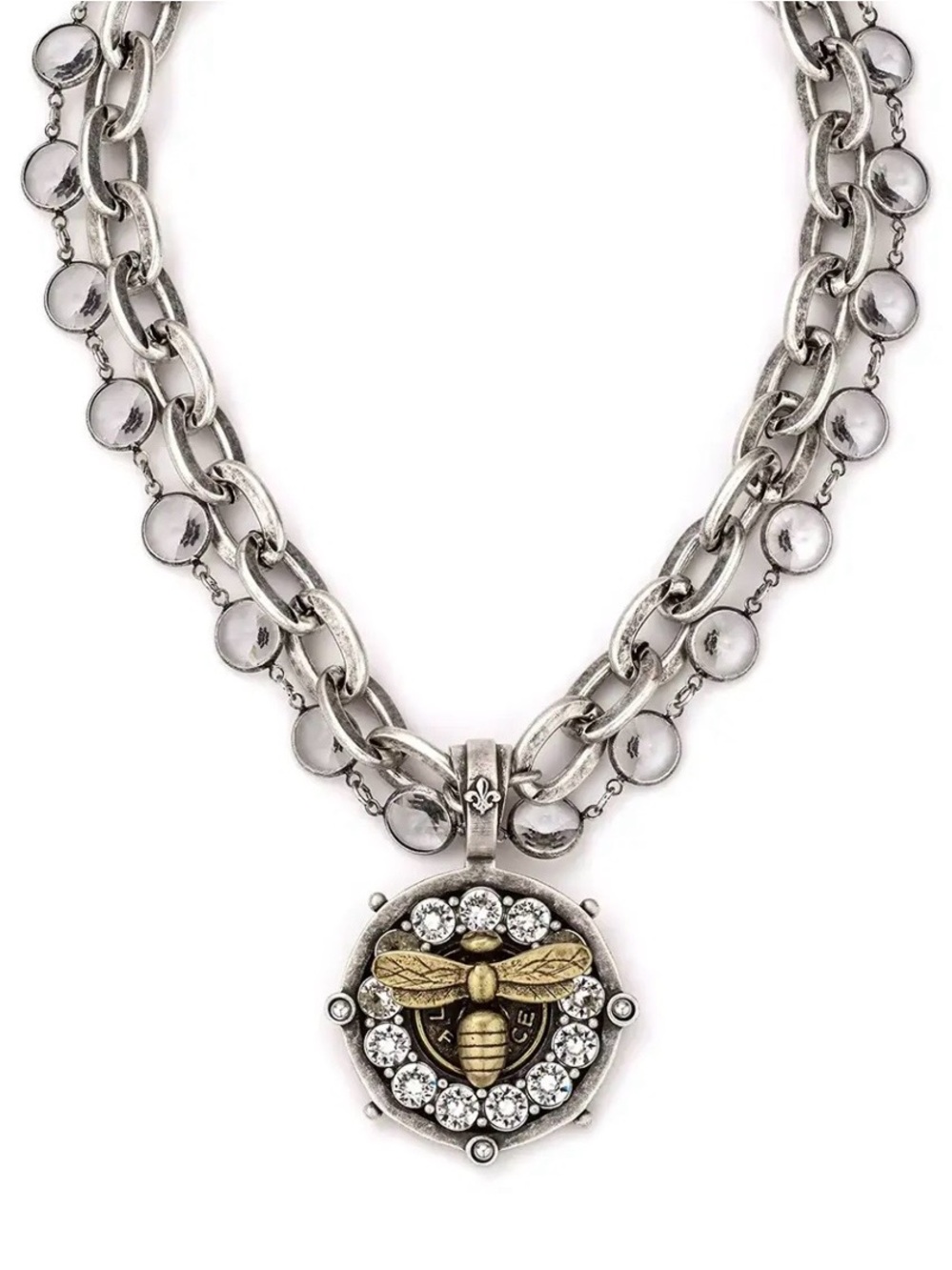 French Kande Lea Mixed Metal Bee Pendant Necklace with Crystal Accents $429